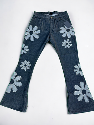 
                  
                    Load image into Gallery viewer, SIA BLACK JAPANESE DENIM &amp;quot;FLORAL&amp;quot; PATCHWORK JEANS
                  
                