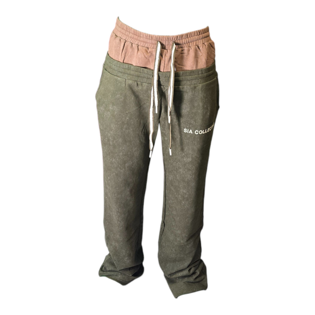 FW/24 SIA "OLIVE/COFFEE" STACKED DOUBLE SWEATPANTS