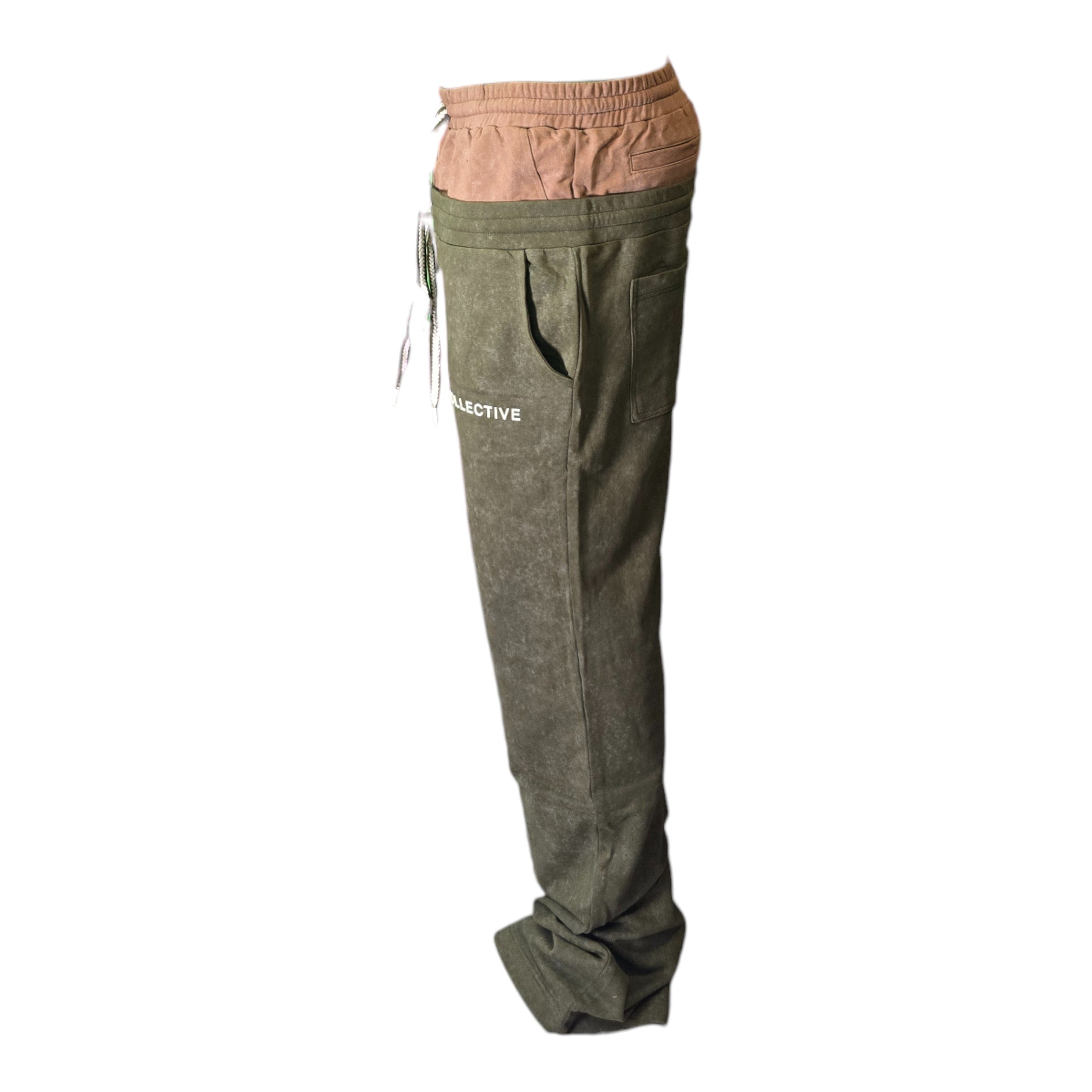 FW/24 SIA "OLIVE/COFFEE" STACKED DOUBLE SWEATPANTS