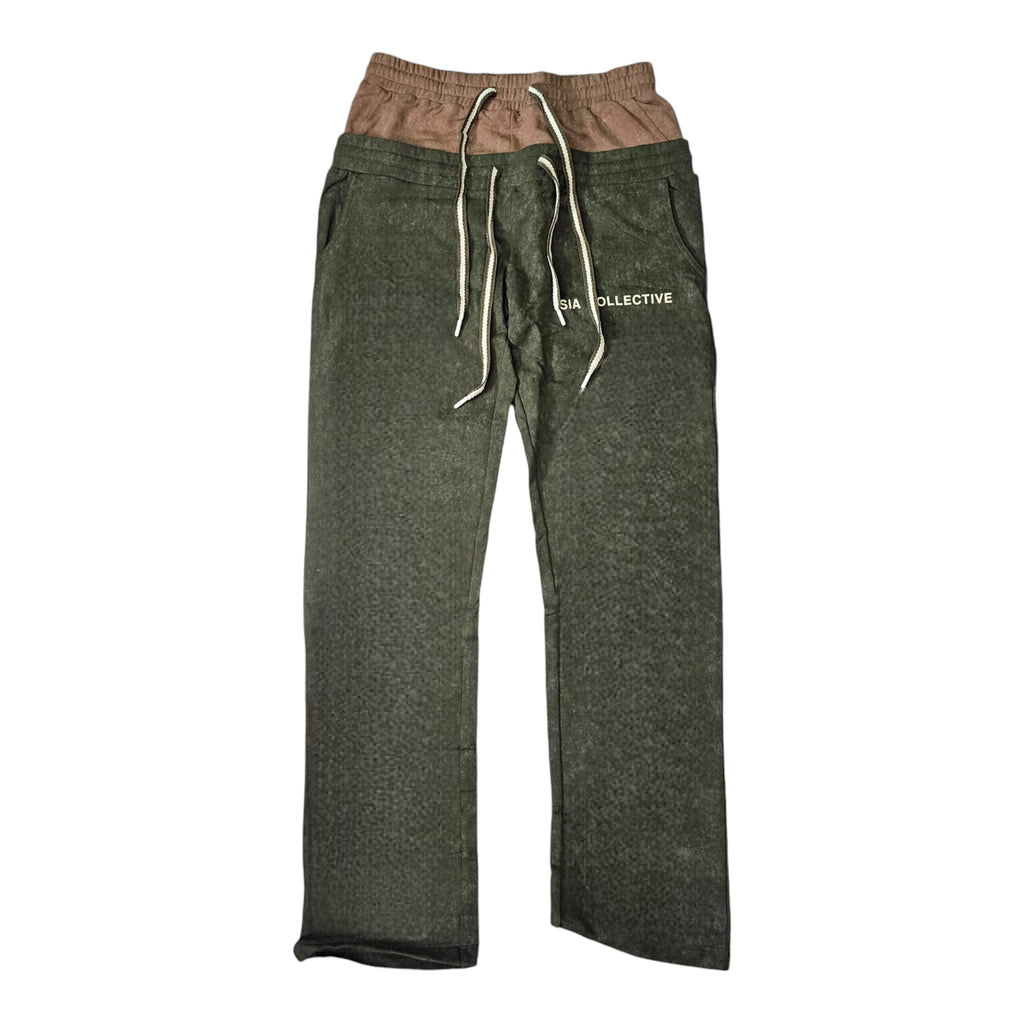 FW/24 SIA "OLIVE/COFFEE" STACKED DOUBLE SWEATPANTS