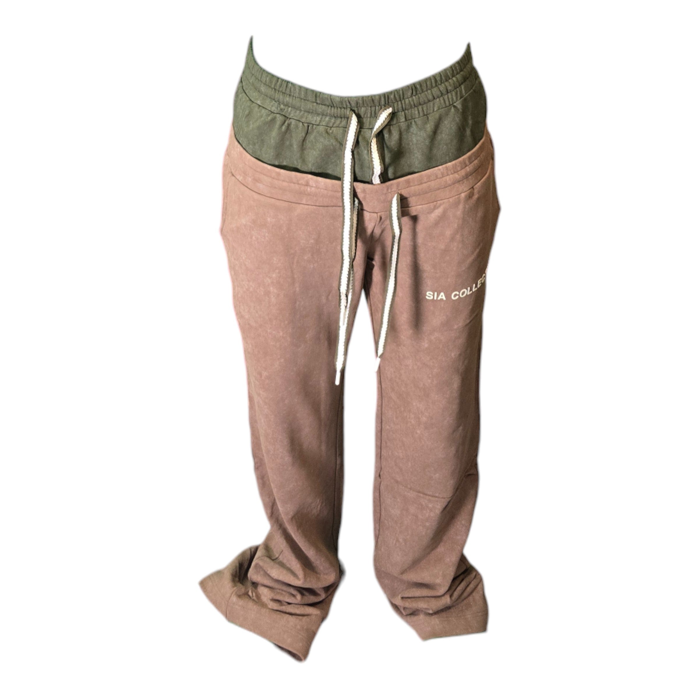 FW/24 SIA "COFFEE/OLIVE" STACKED DOUBLE SWEATPANTS