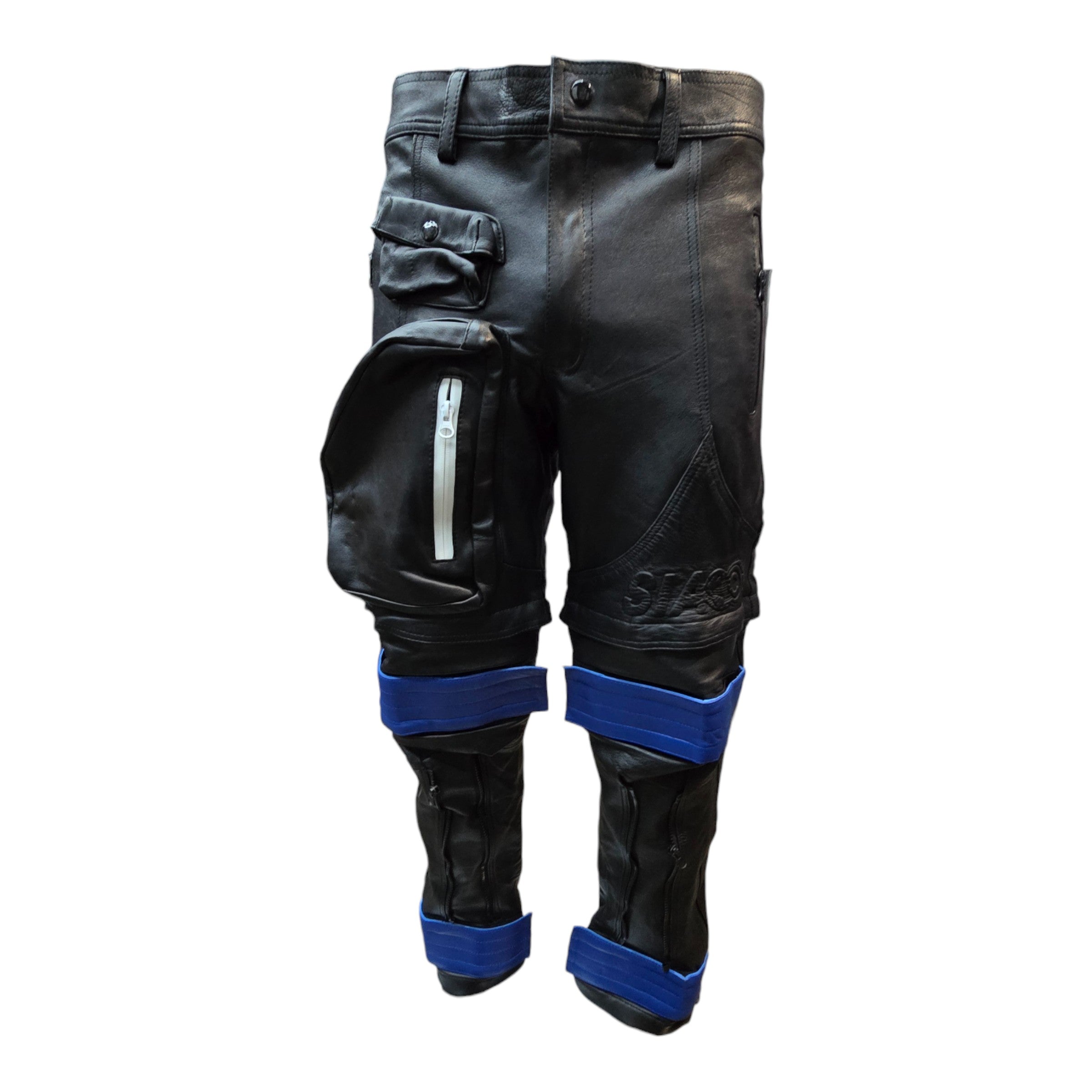 FW/24 SIA "BLACK/BLUE" STAY STRAPPED  LEATHER PANTS