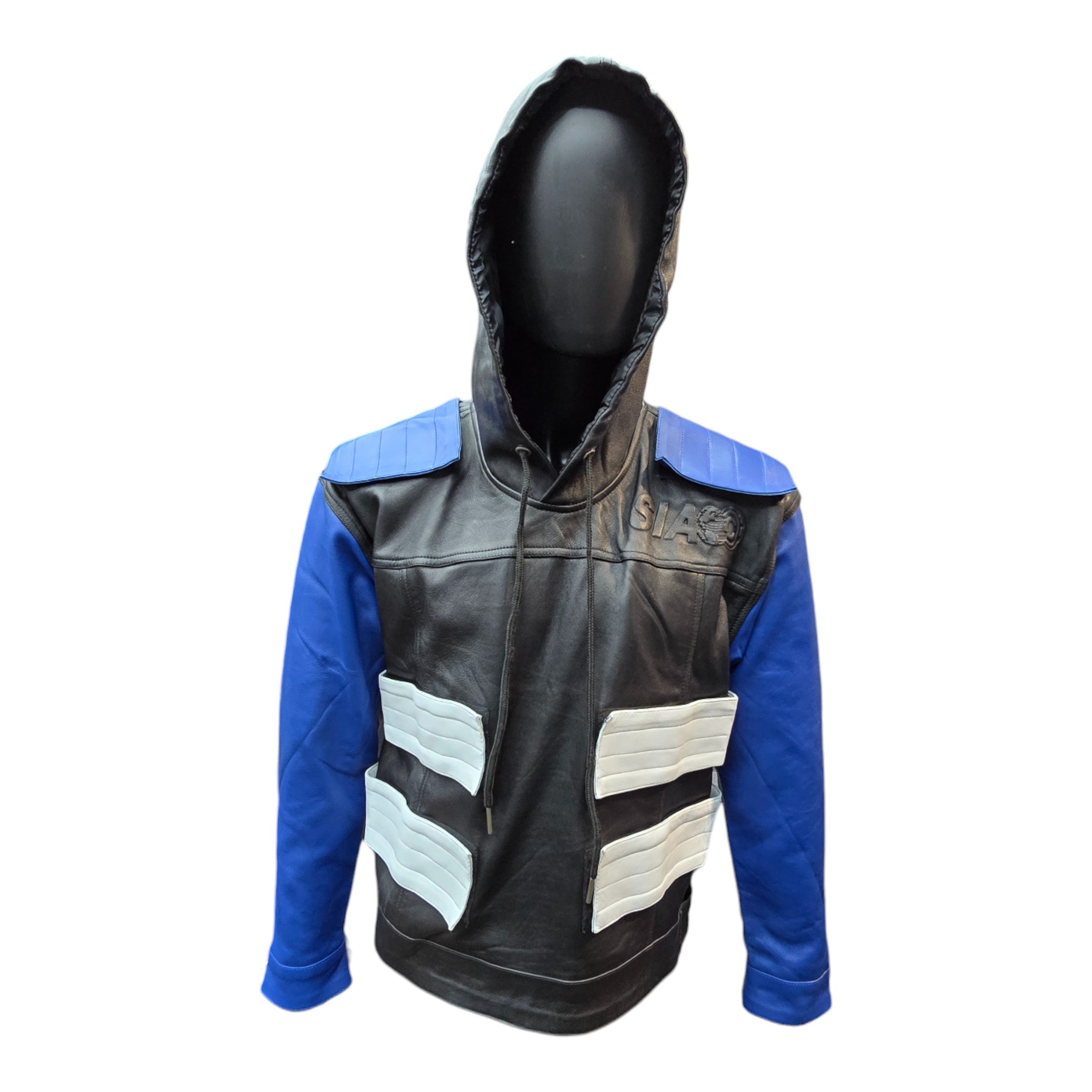 FW/24 SIA "BLACK/BLUE" STAY STRAPPED LEATHER HOODIE