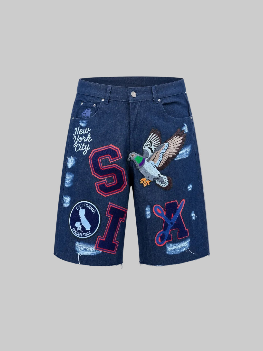 Patchwork Denim Shorts (Blue)