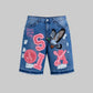 Patchwork Denim Shorts (Light Blue)