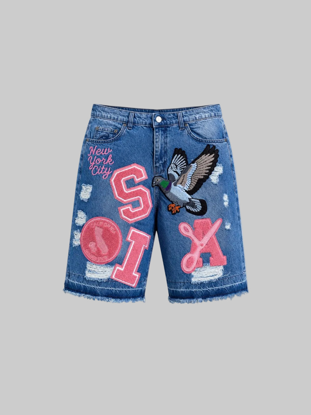 Patchwork Denim Shorts (Light Blue)