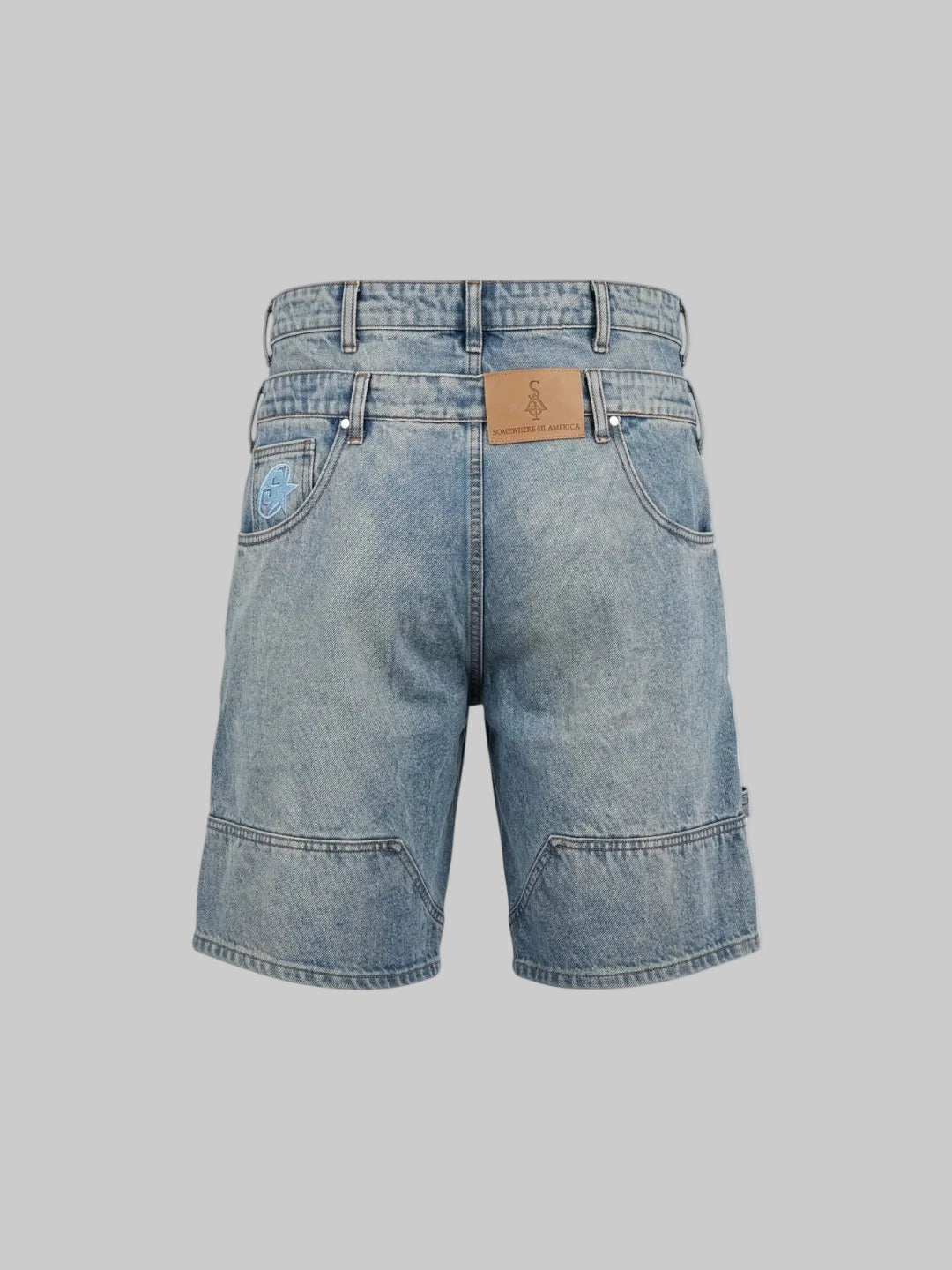 Double Waist Utility Denim Shorts (Blue)