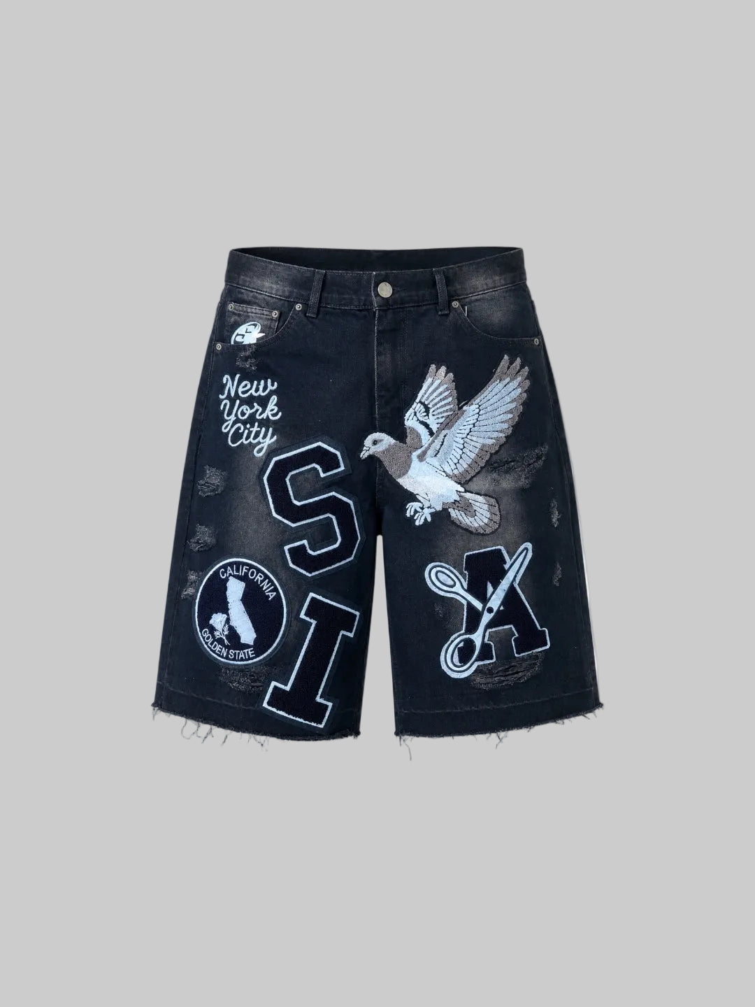Patchwork Denim Shorts (Black)