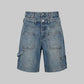 Double Waist Utility Denim Shorts (Blue)