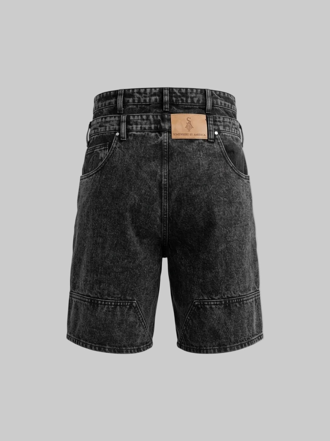 Double Waist Utility Denim Shorts (Black)