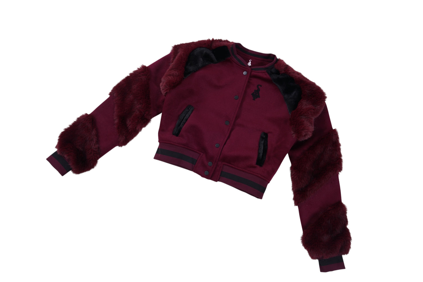 SIA HER Cropped Fur Varsity Jacket (Maroon)