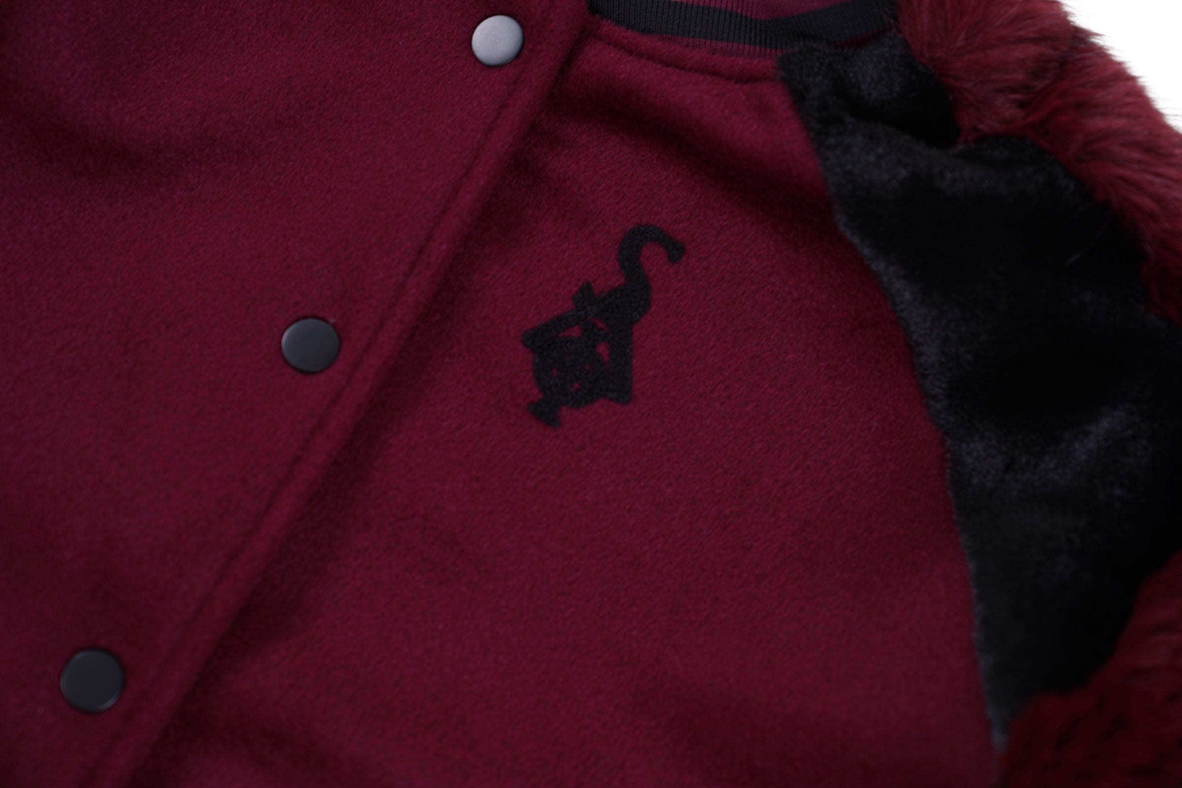 SIA HER Cropped Fur Varsity Jacket (Maroon)