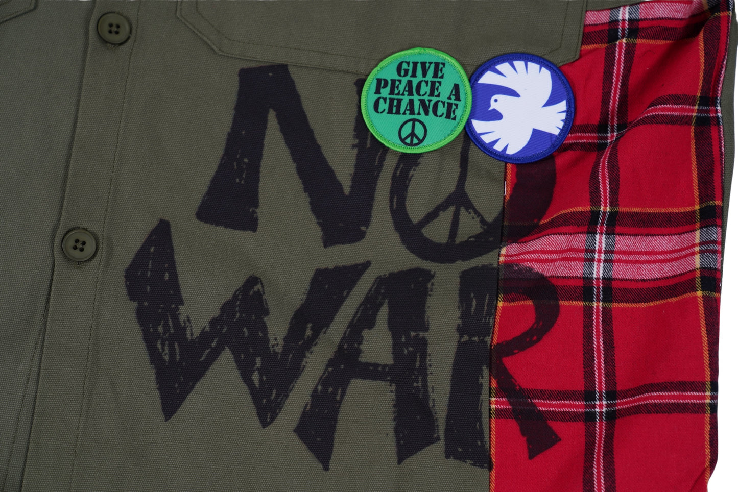 LOVE NOT WAR BUTTON UP (Olive)