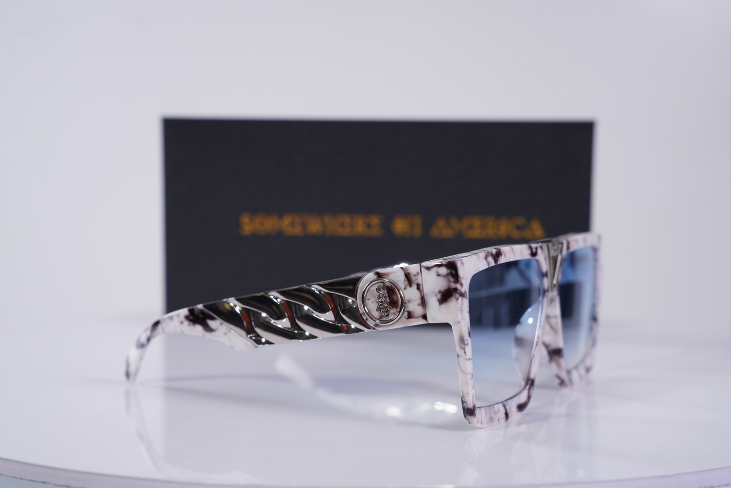 CUBAN CHAIN GLASSES (White Marble)