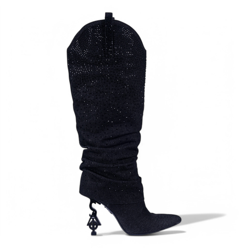 SIA HER DENIM COWBOY BOOTS (BLACK)