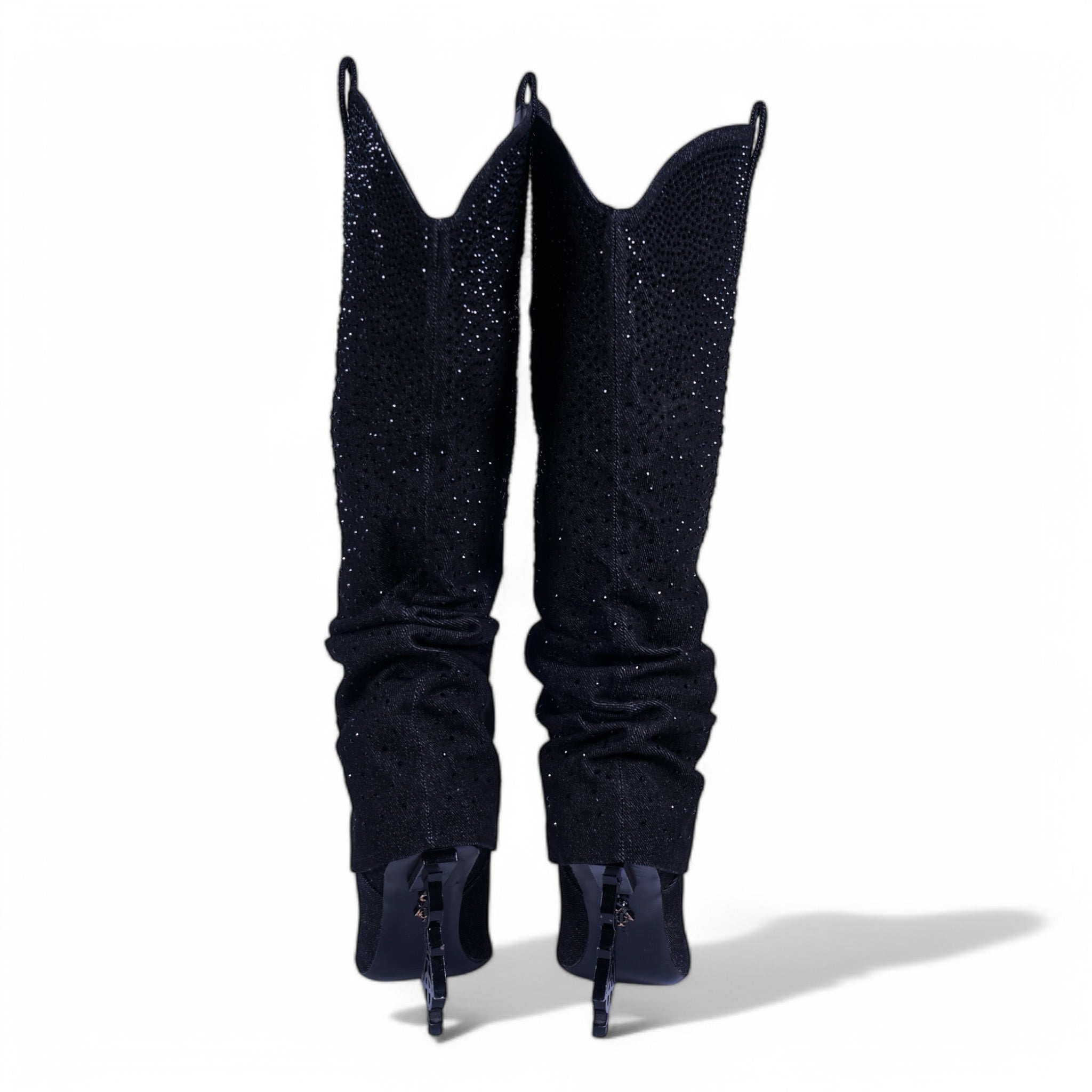 SIA HER DENIM COWBOY BOOTS (BLACK)