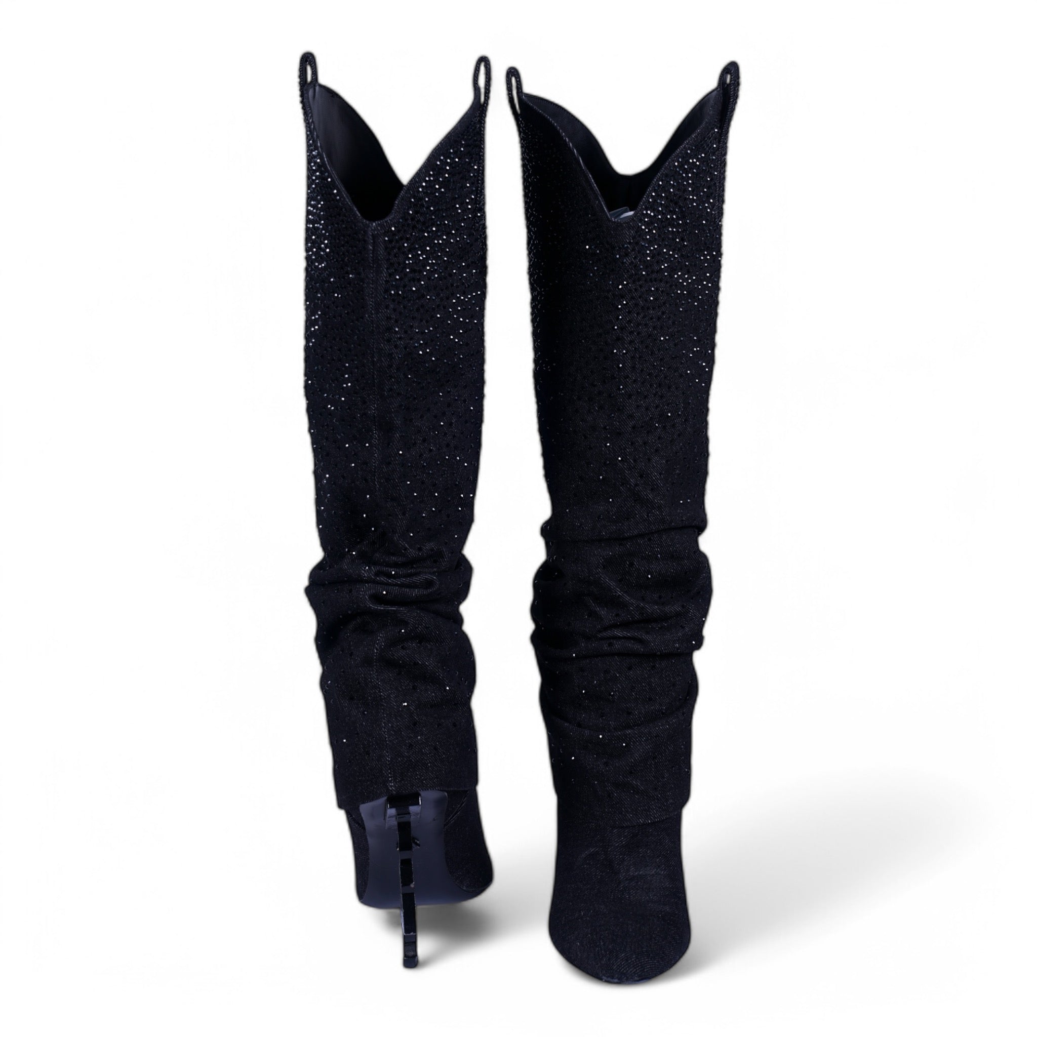 SIA HER DENIM COWBOY BOOTS (BLACK)