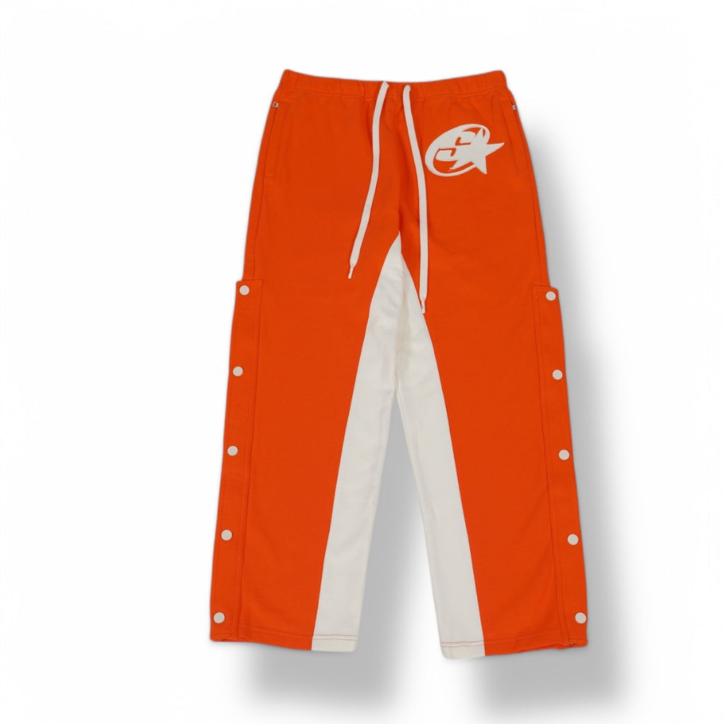 SIA "ORANGE/CREAM" Y2K SNAP SIDE ZIPPER WARM UP PANTS