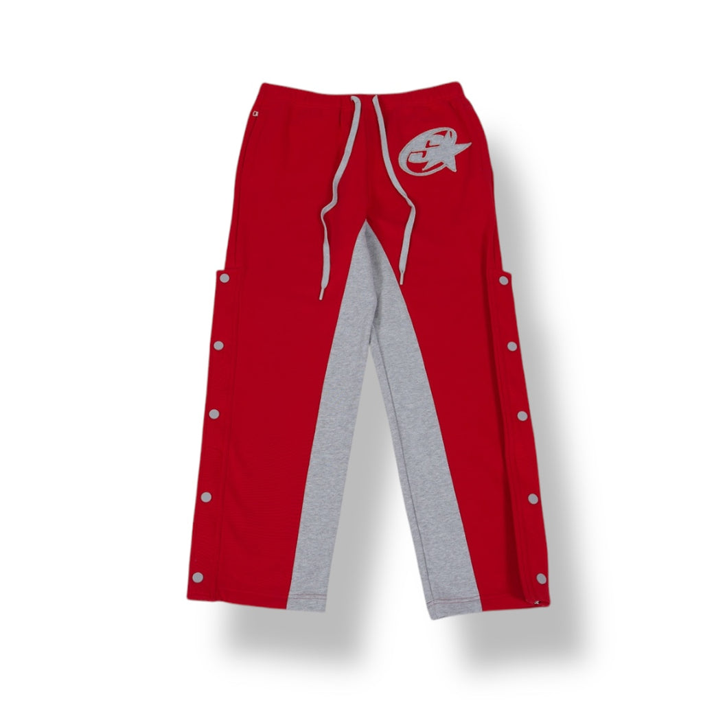 SIA "RED/GREY" Y2K SNAP SIDE ZIPPER WARM UP PANTS