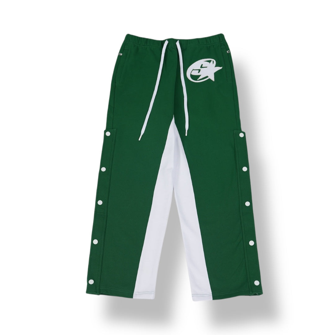 SIA "GREEN/WHITE" Y2K SNAP SIDE ZIPPER WARM UP PANTS