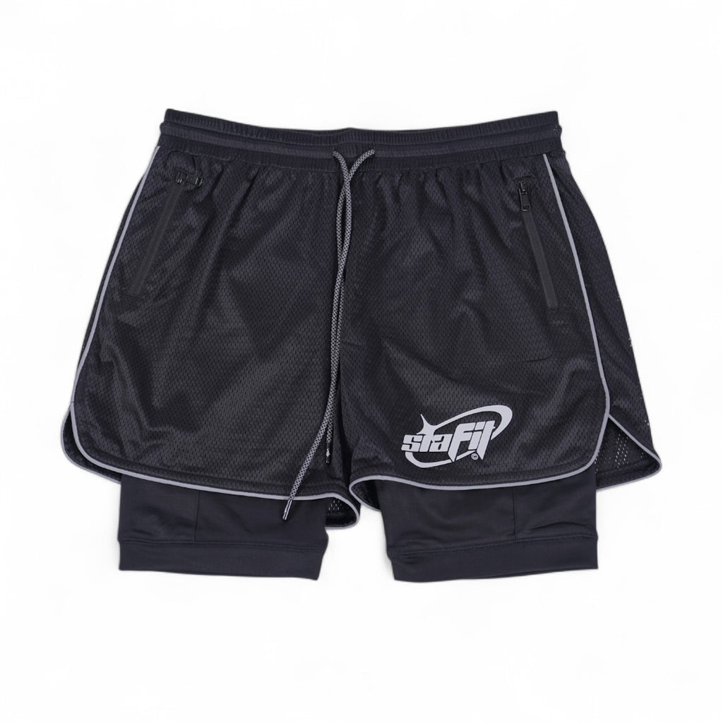 SIA FIT “BLACK/REFLECTIVE MESH WORKOUT SHORTS