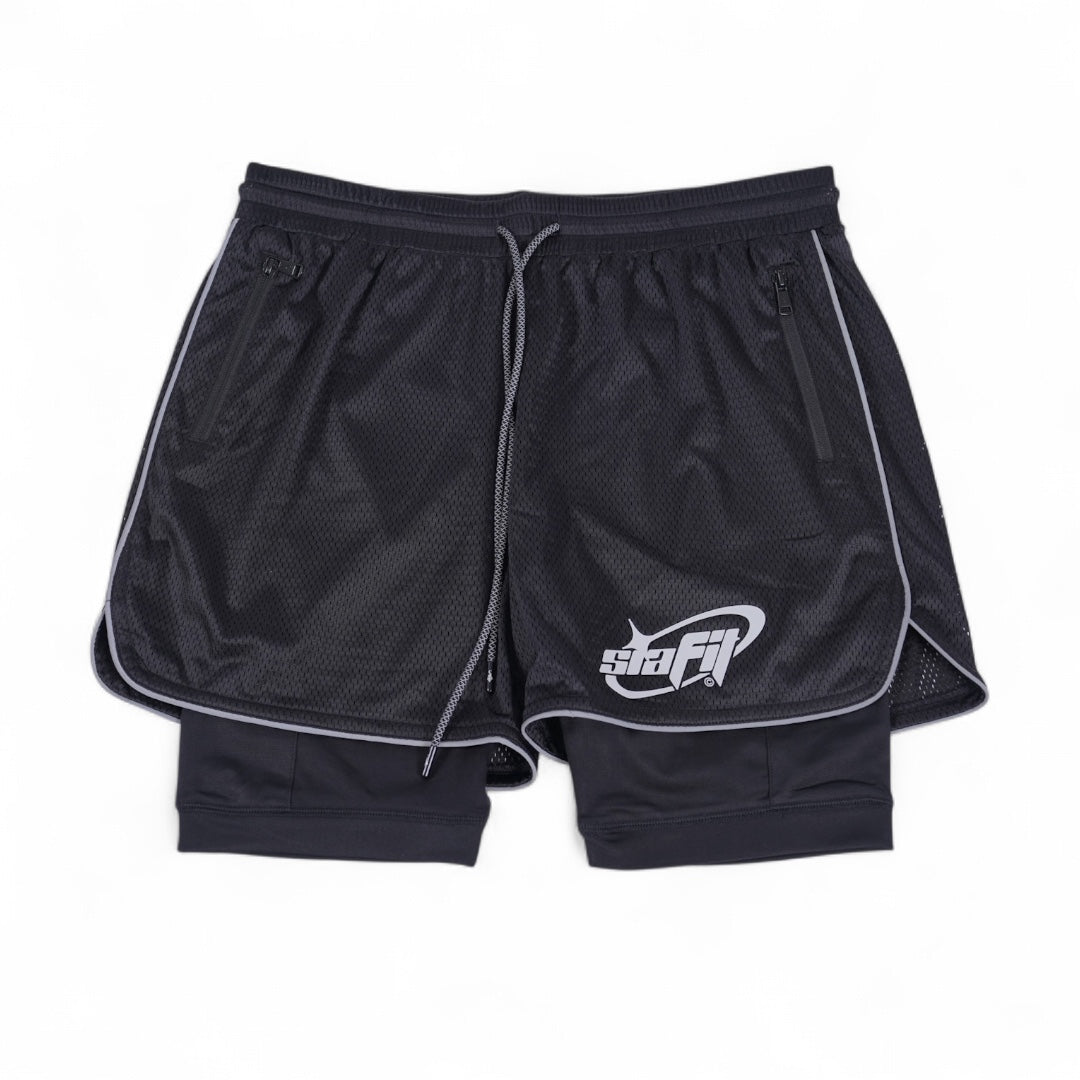 SIA FIT “BLACK/REFLECTIVE MESH WORKOUT SHORTS