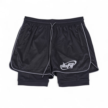 SIA-FIT “BLACK/REFLECTIVE MESH WORKOUT SHORTS