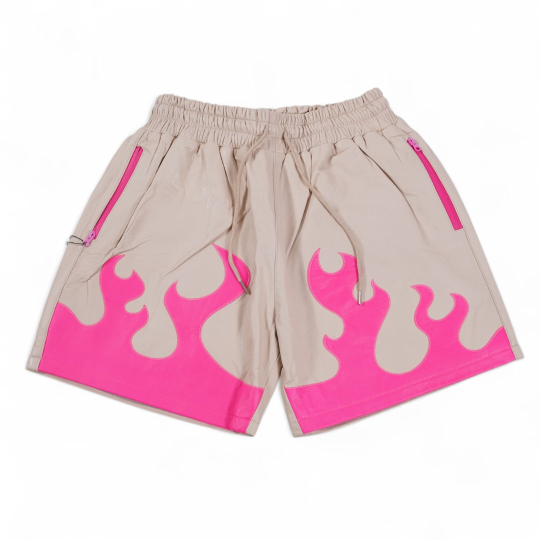SIA "CREAM/PINK" LEATHER FLAME SHORTS