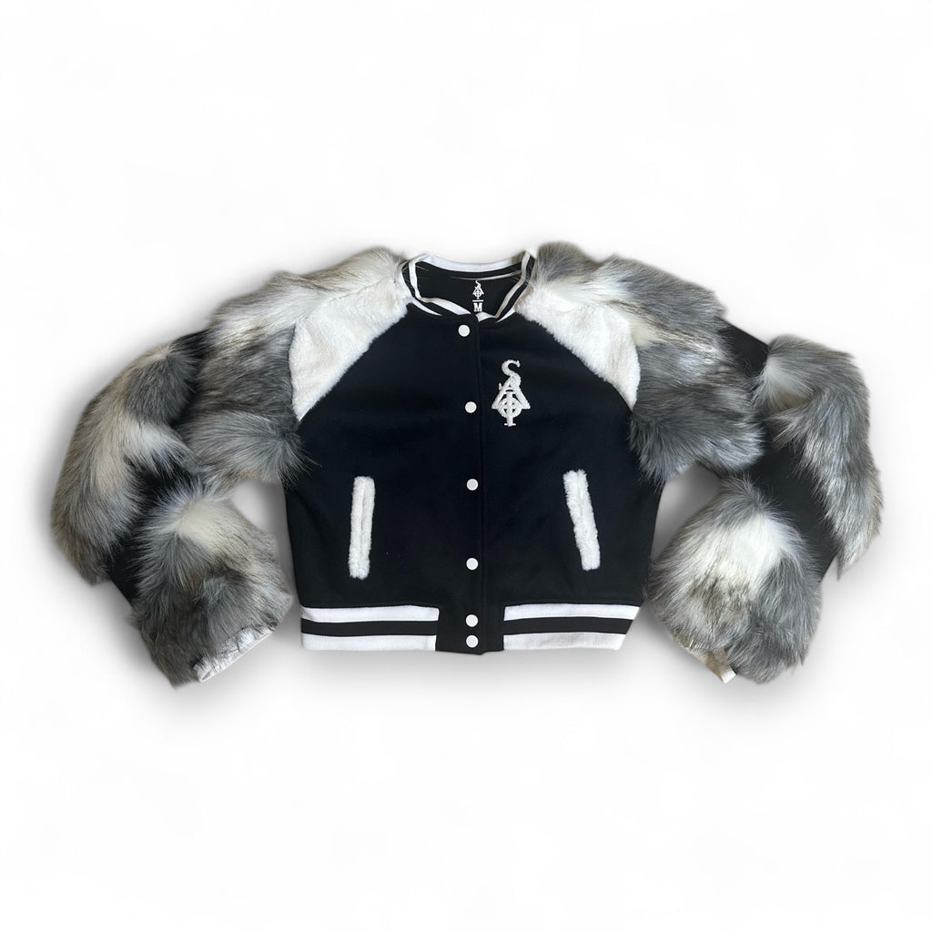 SIA HER CROPPED FUR VARSITY JACKET