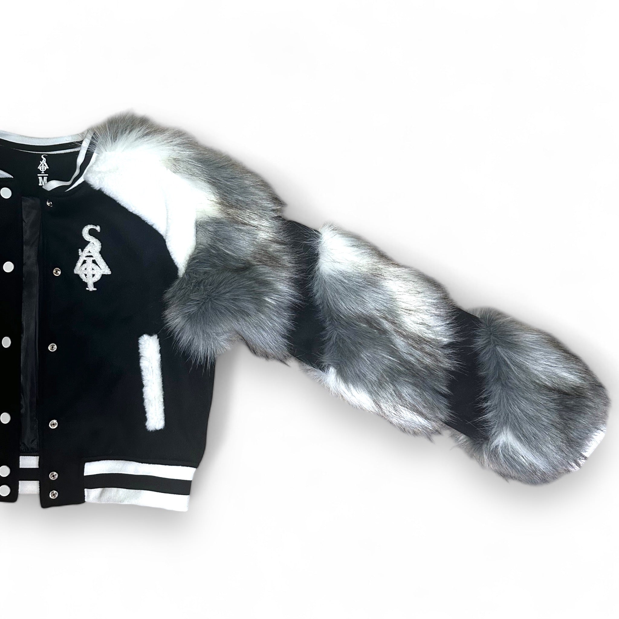 SIA HER CROPPED FUR VARSITY JACKET