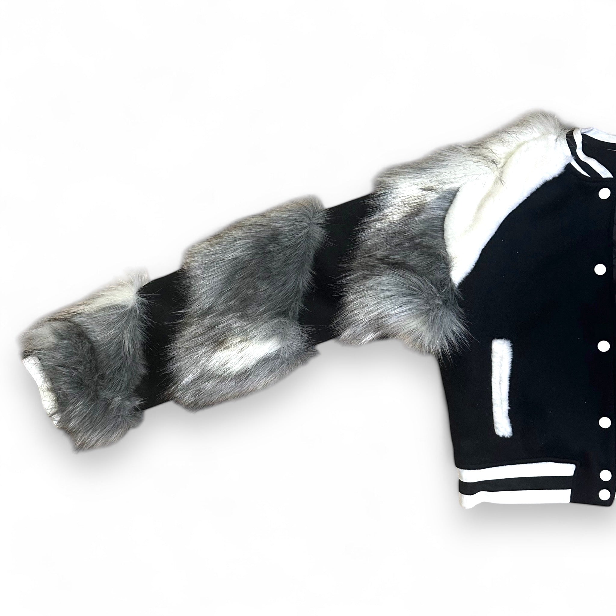 SIA HER CROPPED FUR VARSITY JACKET