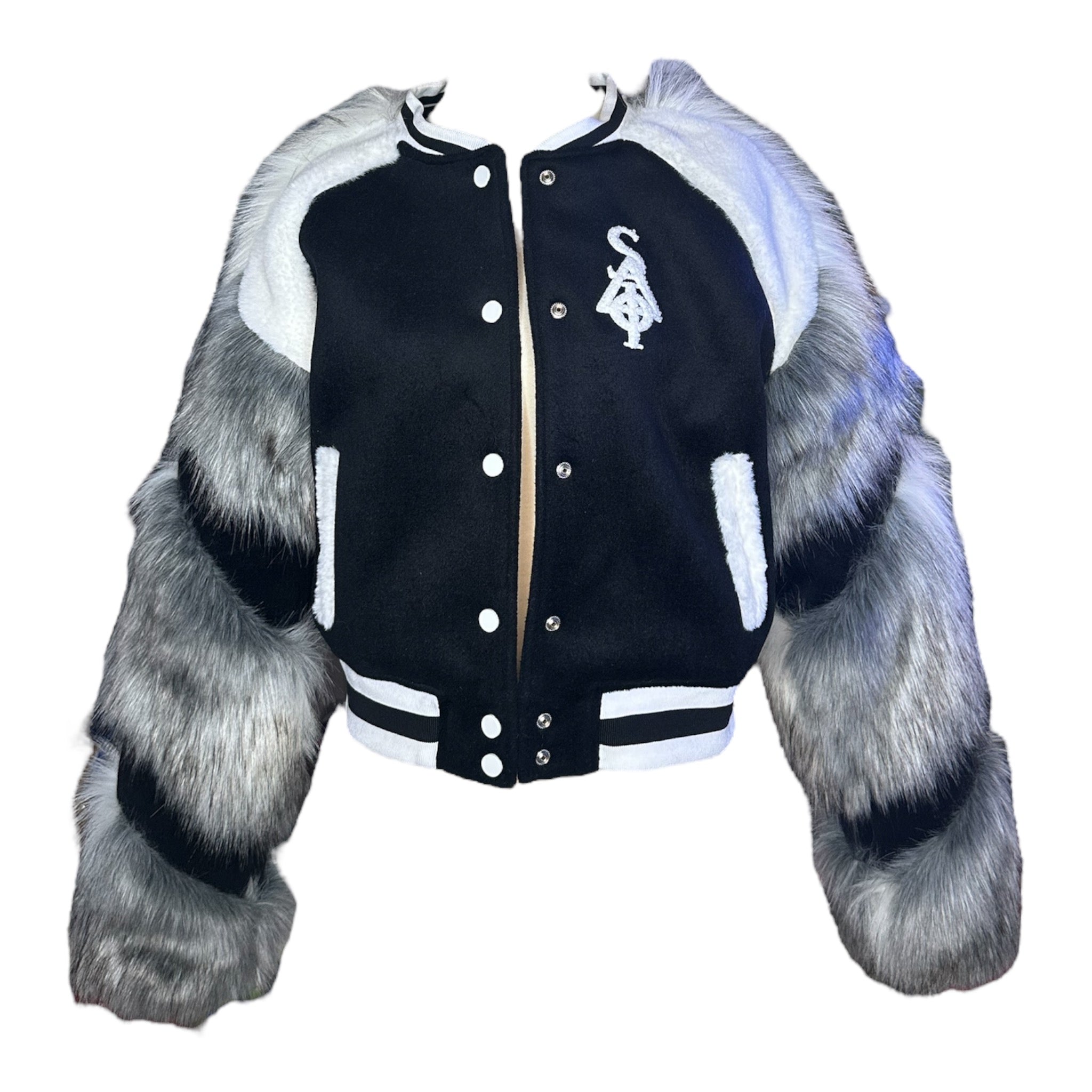 SIA HER CROPPED FUR VARSITY JACKET