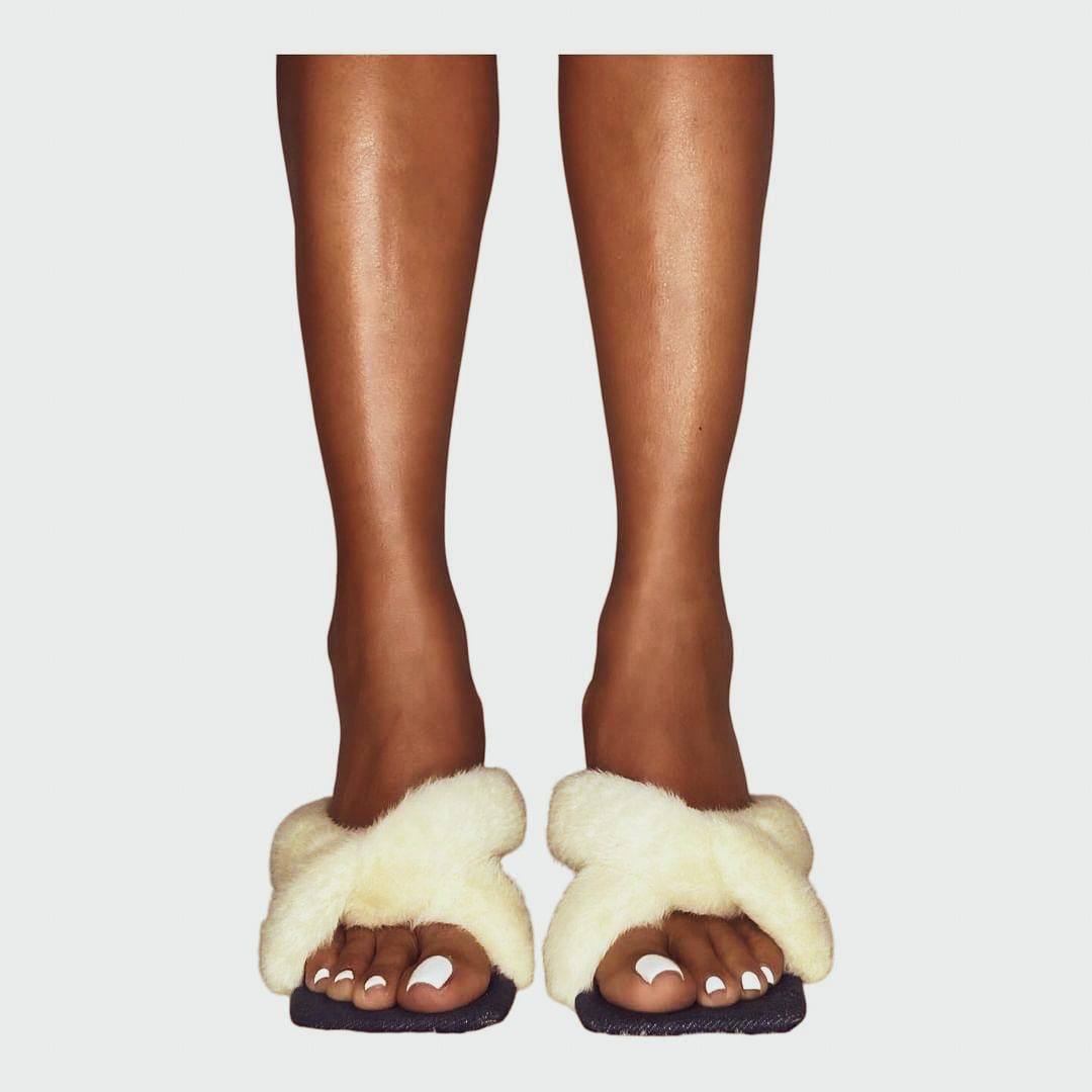 SIA HER DENIM & FUR KITTEN HEELS