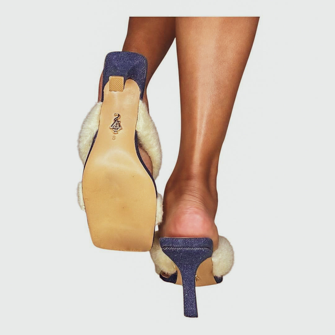 SIA HER DENIM & FUR KITTEN HEELS