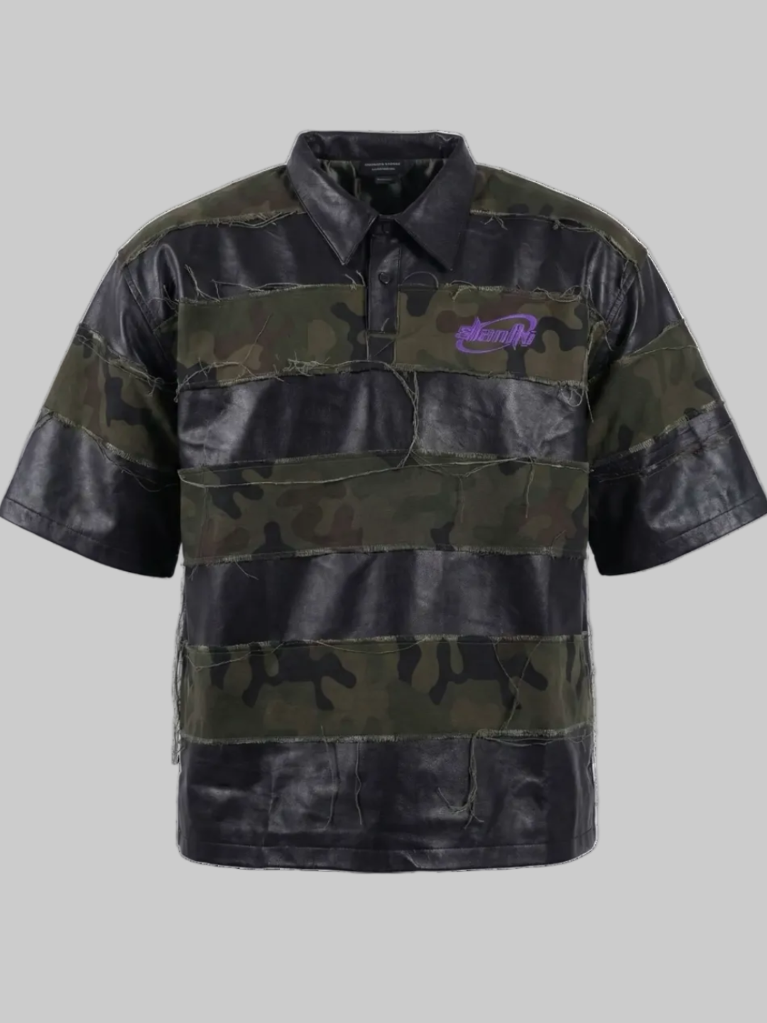 Leather Drop Shoulder Camo Polo (Purple)
