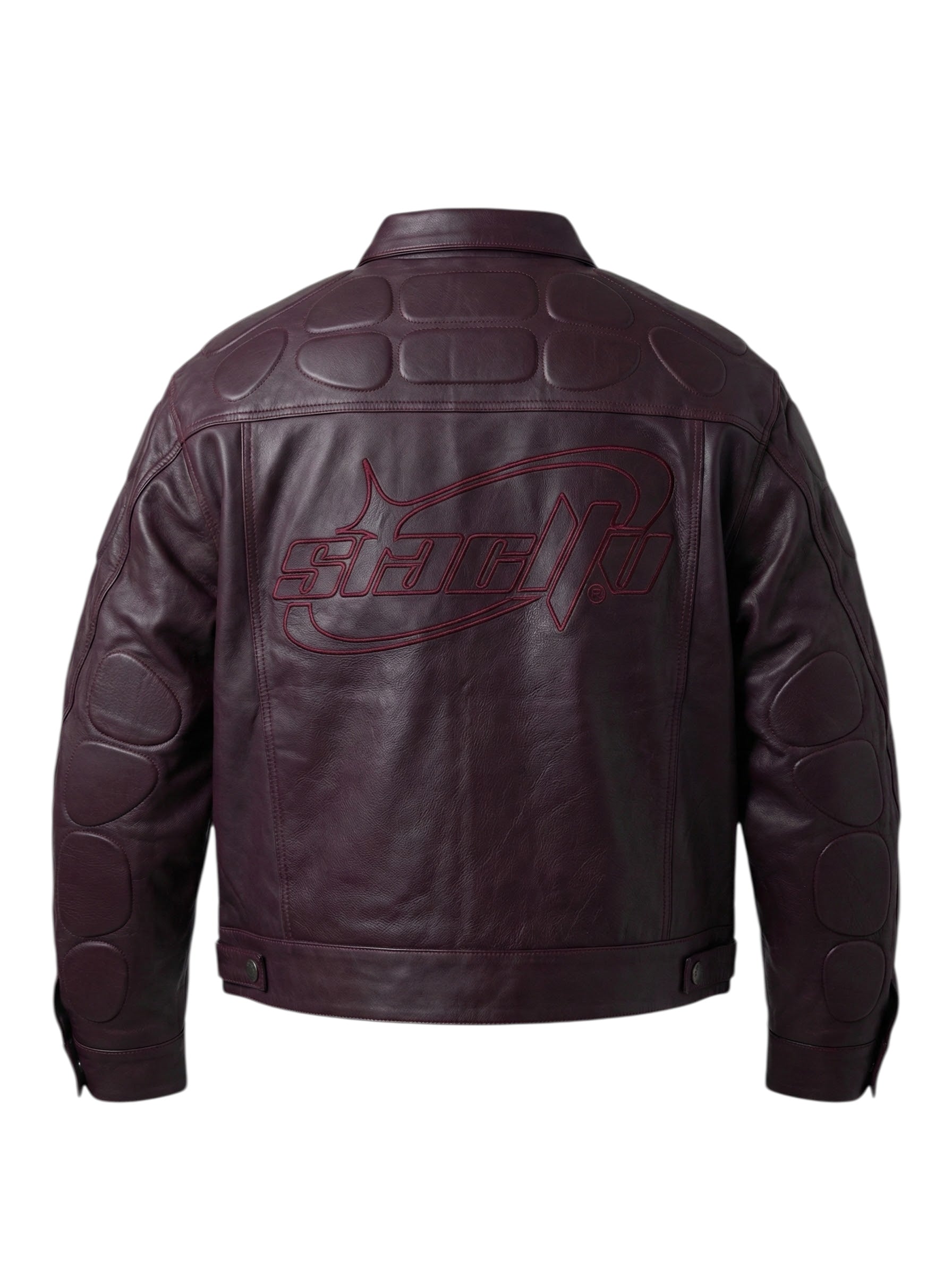 LEATHER MOTO JACKET (BURGUNDY)