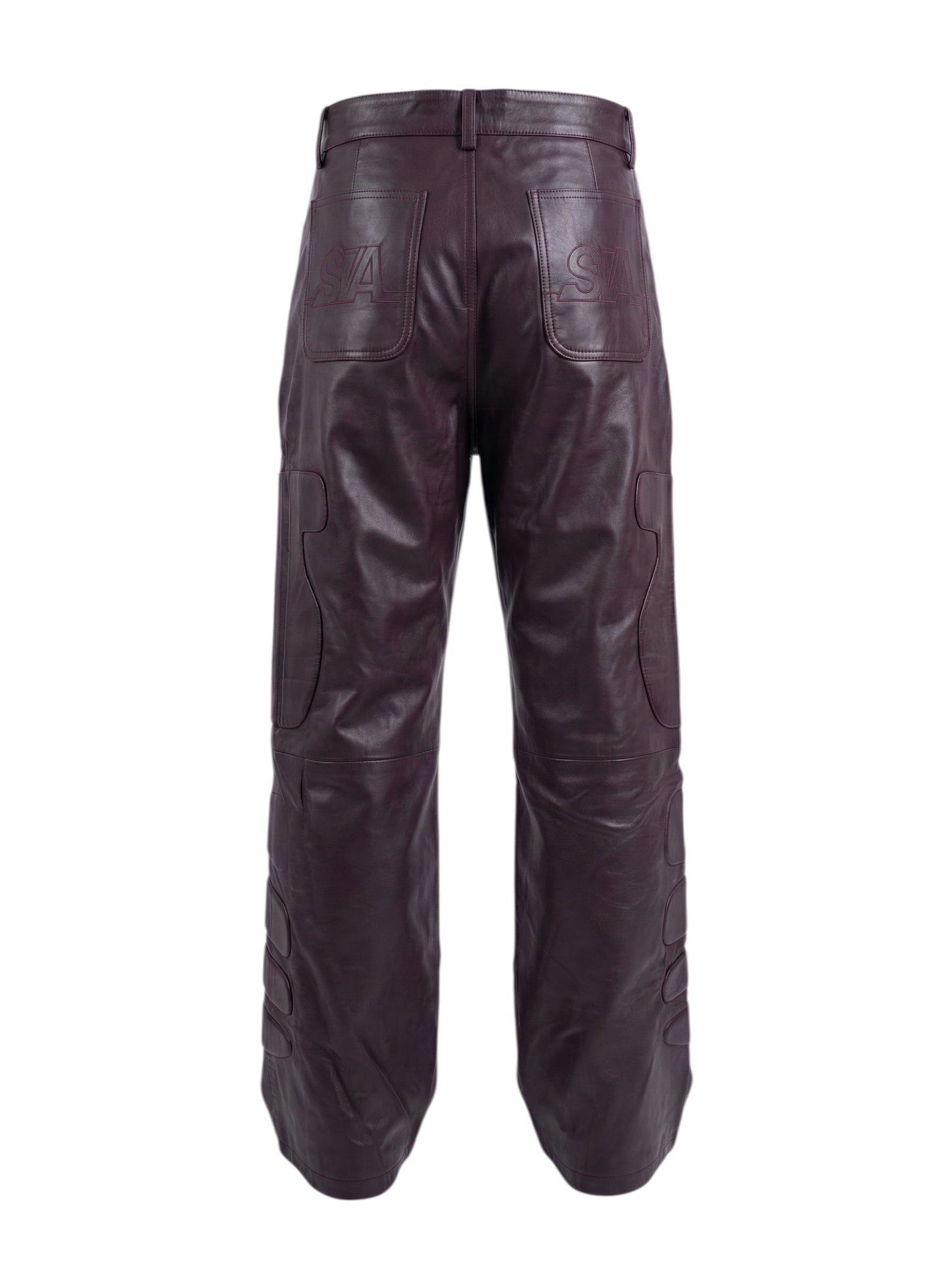 LEATHER MOTO PADDED PANTS (BURGUNDY)