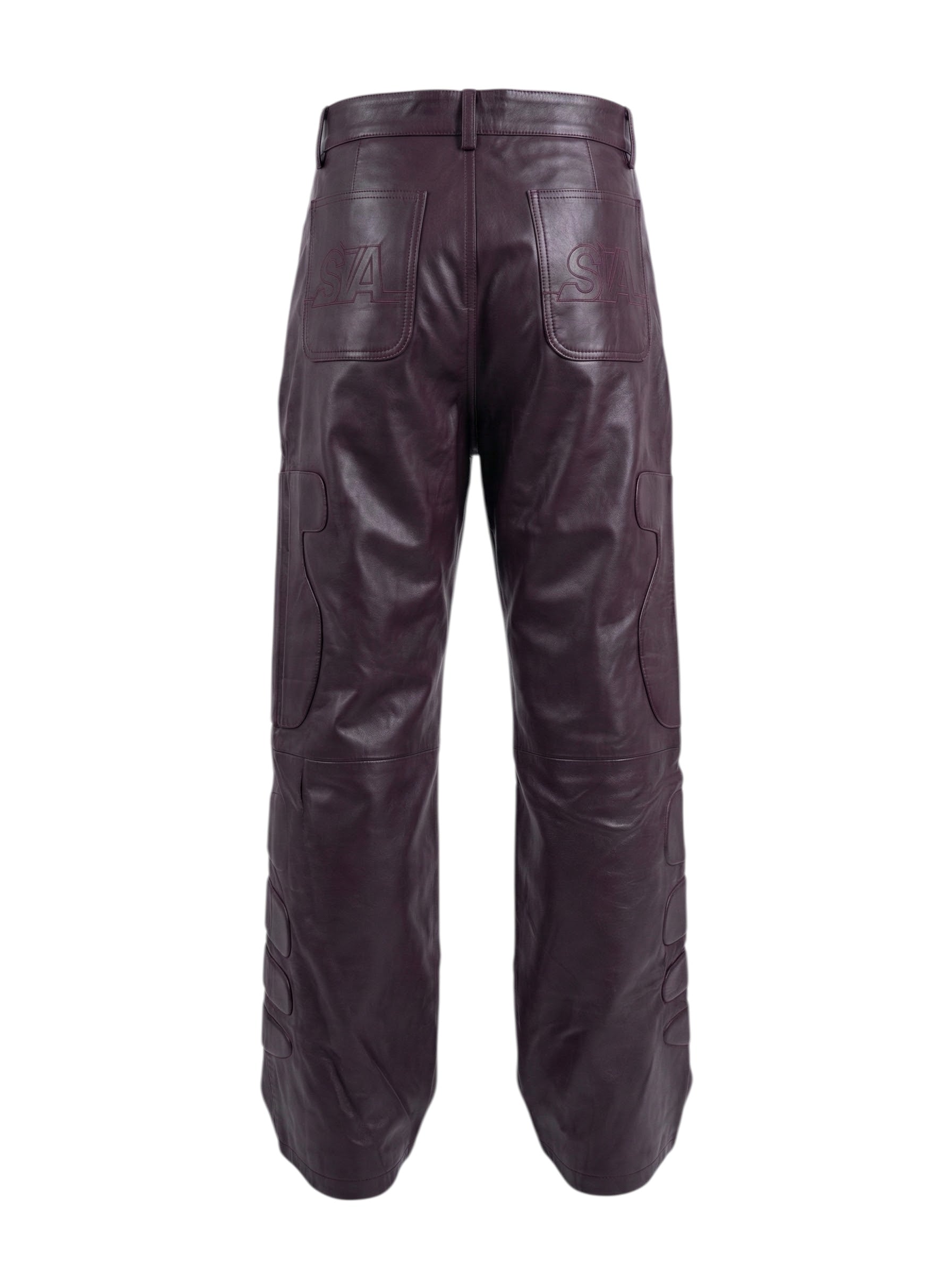 LEATHER MOTO PADDED PANTS (BURGUNDY)