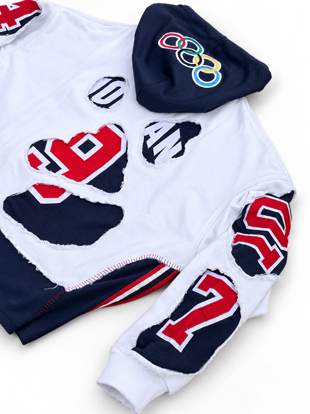 (PREORDER!!!!!) HANDMADE UPCYCLE HOODIE - DREAM TEAM (WHITE)