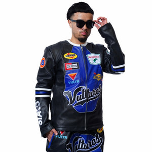 
                  
                    Load image into Gallery viewer, SIA &amp;quot;BLACK AND BLUE&amp;quot; 112 MOTO JACKET
                  
                