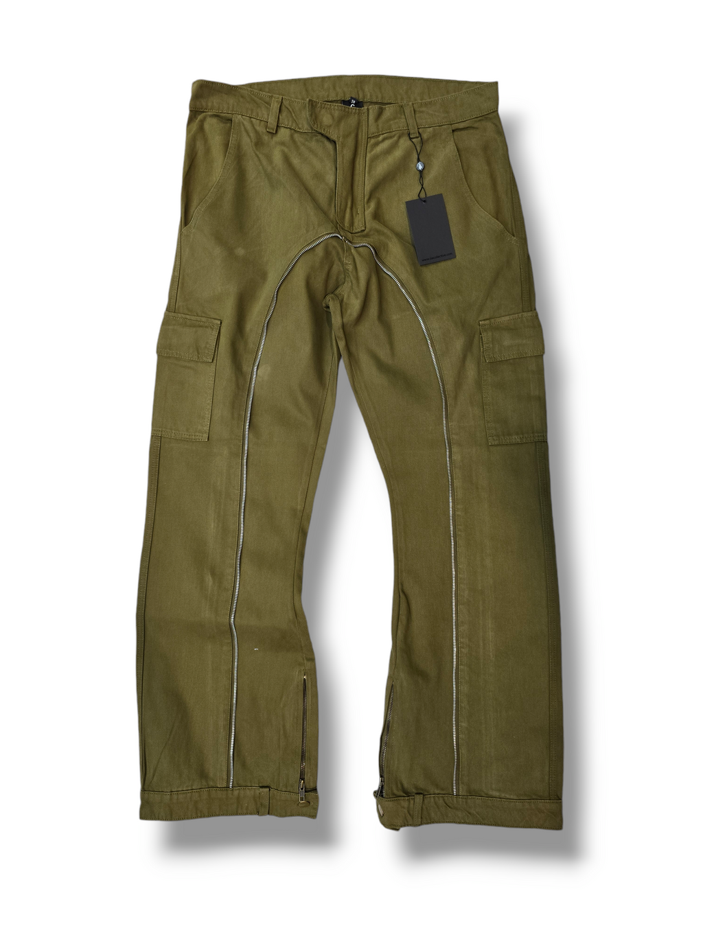 FW/24 SIA "OLIVE" ZIPPER TRIM CARGO UPSIDE DOWN JEANS