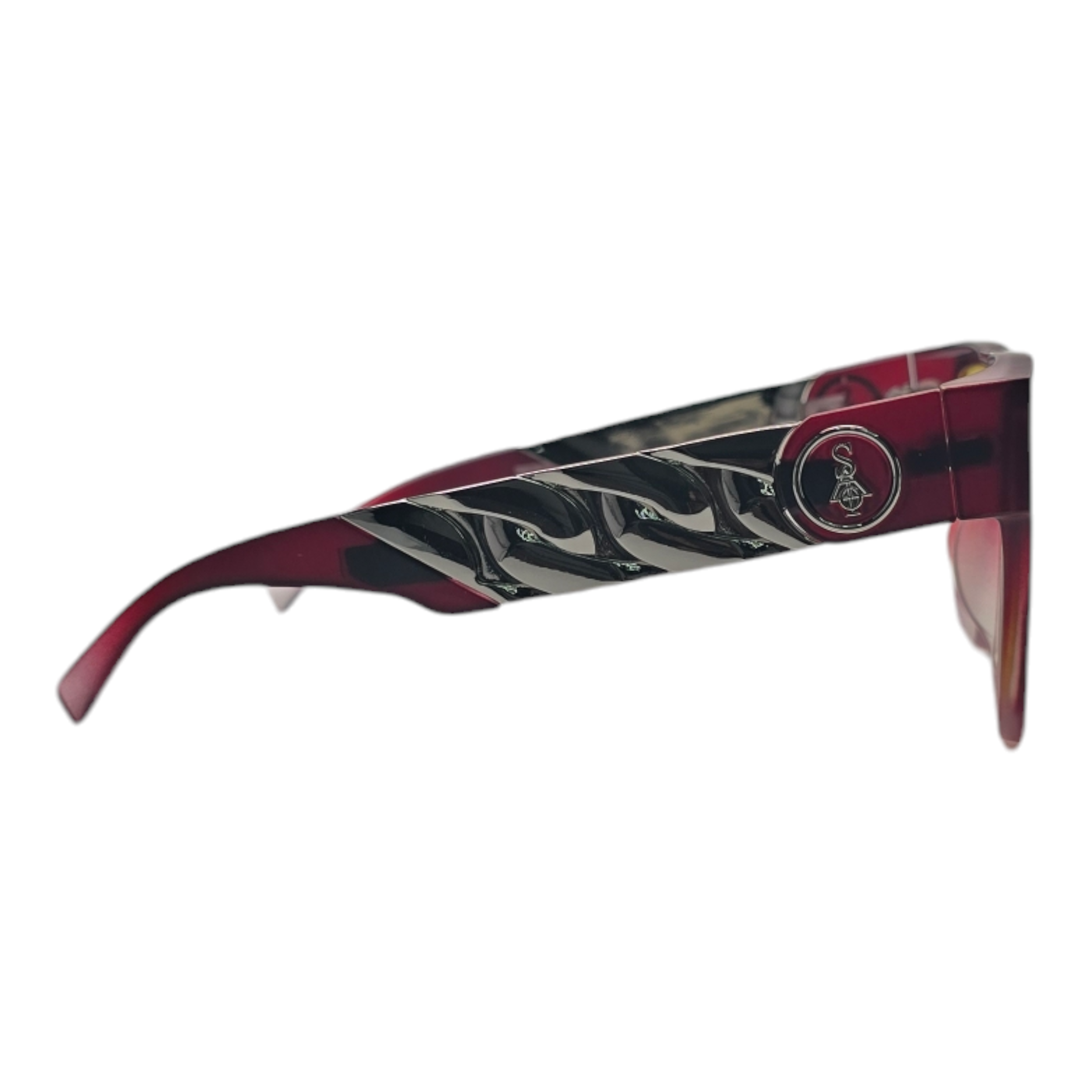 BURGUNDY TO CLEAR FADE - YELLOW LENSES CUBAN CHAIN GLASSES