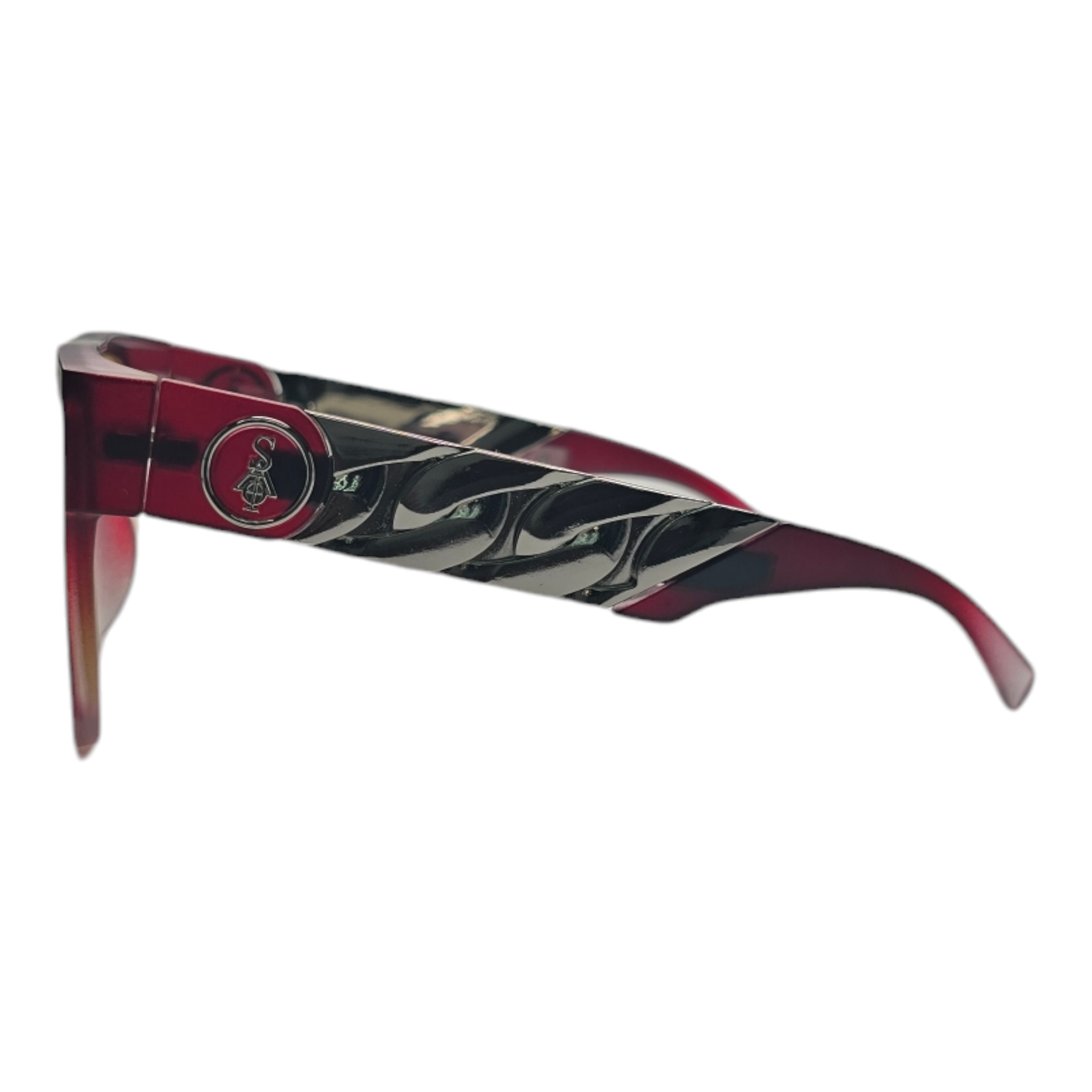 BURGUNDY TO CLEAR FADE - YELLOW LENSES CUBAN CHAIN GLASSES