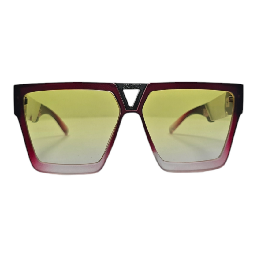 BURGUNDY TO CLEAR FADE - YELLOW LENSES CUBAN CHAIN GLASSES