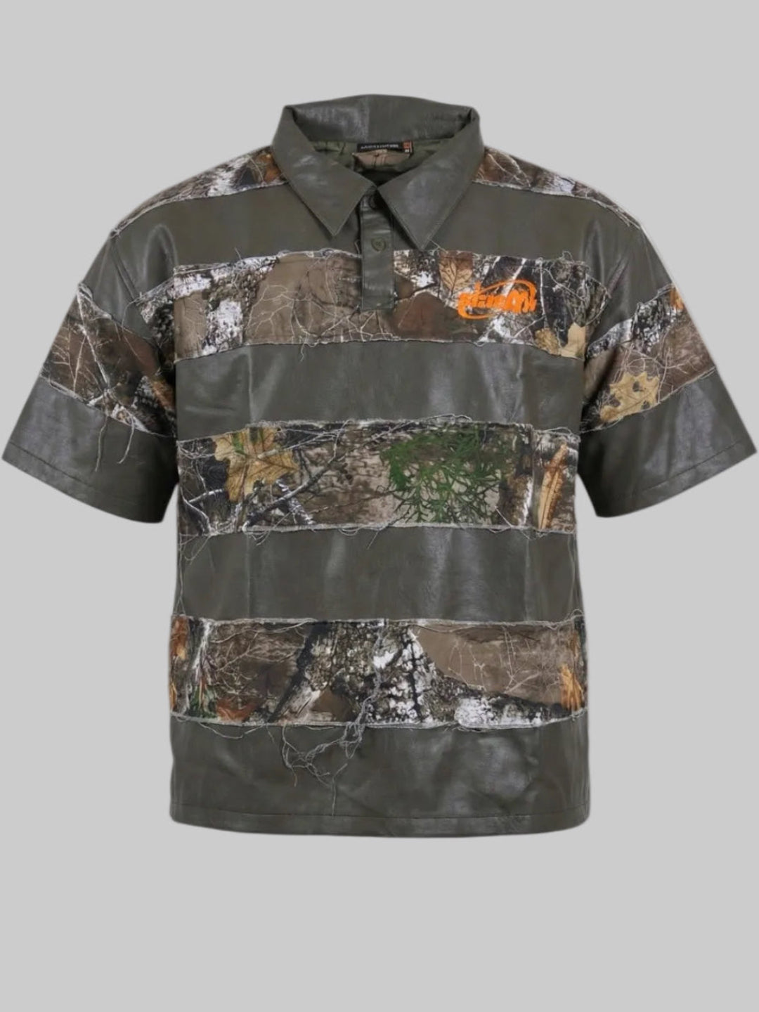 Leather Drop Shoulder Tree Camo Polo (Orange)
