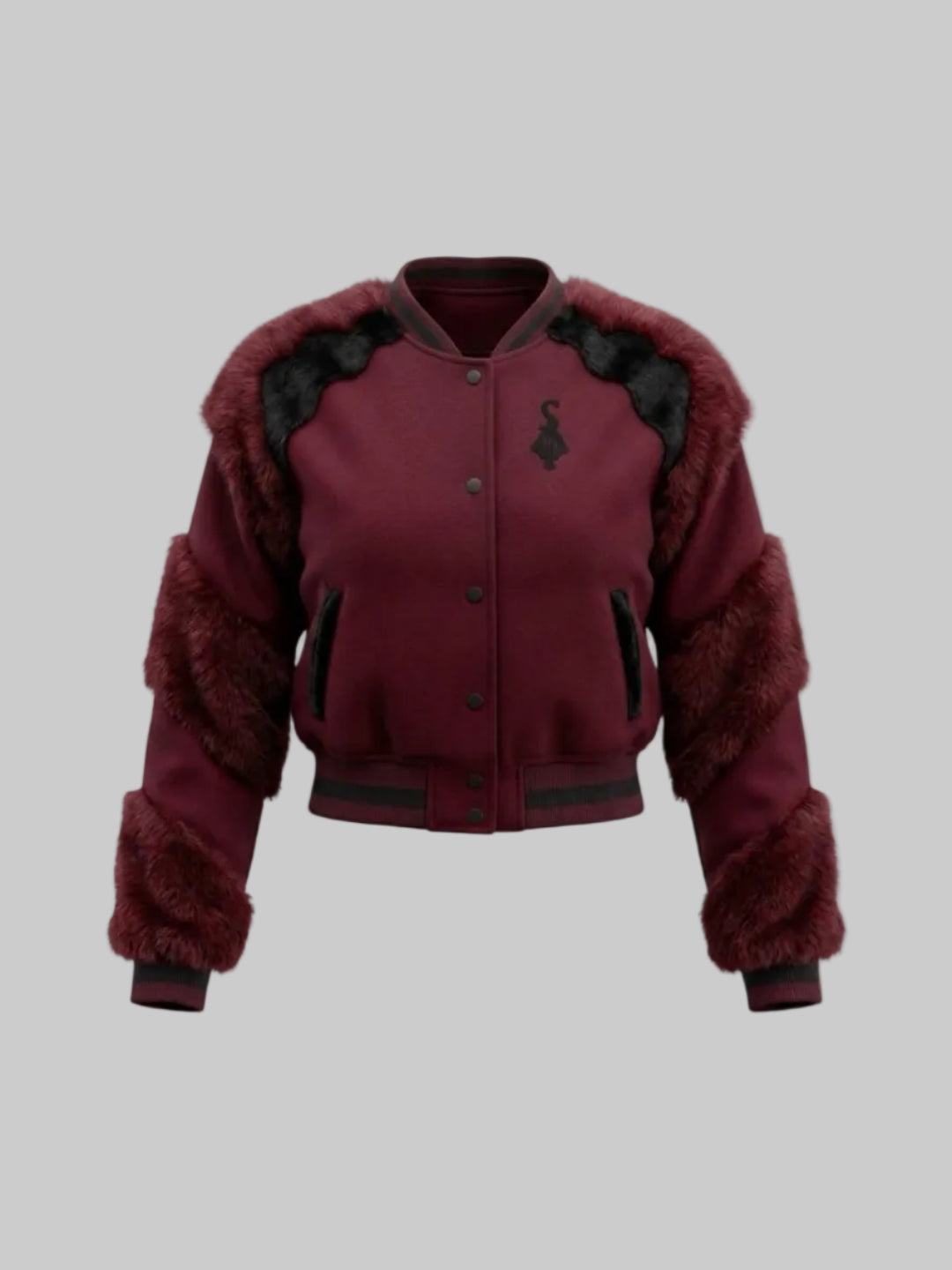 SIA HER Cropped Fur Varsity Jacket (Maroon)