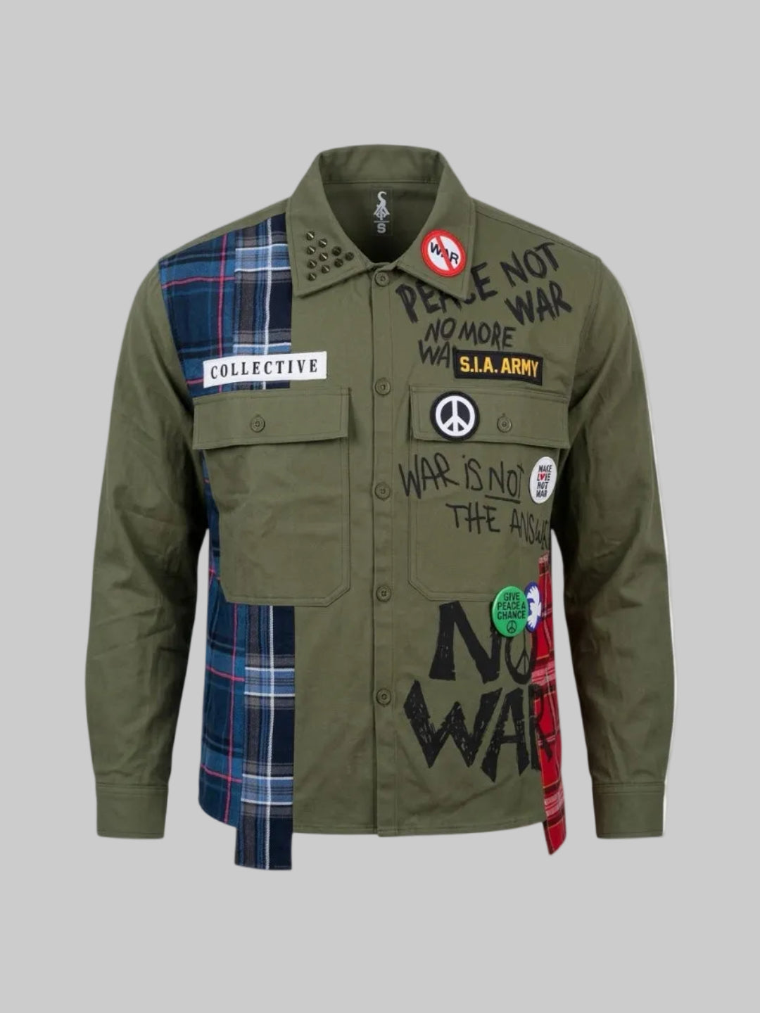 LOVE NOT WAR BUTTON UP (Olive)