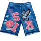 Patchwork Denim Shorts (Light Blue)