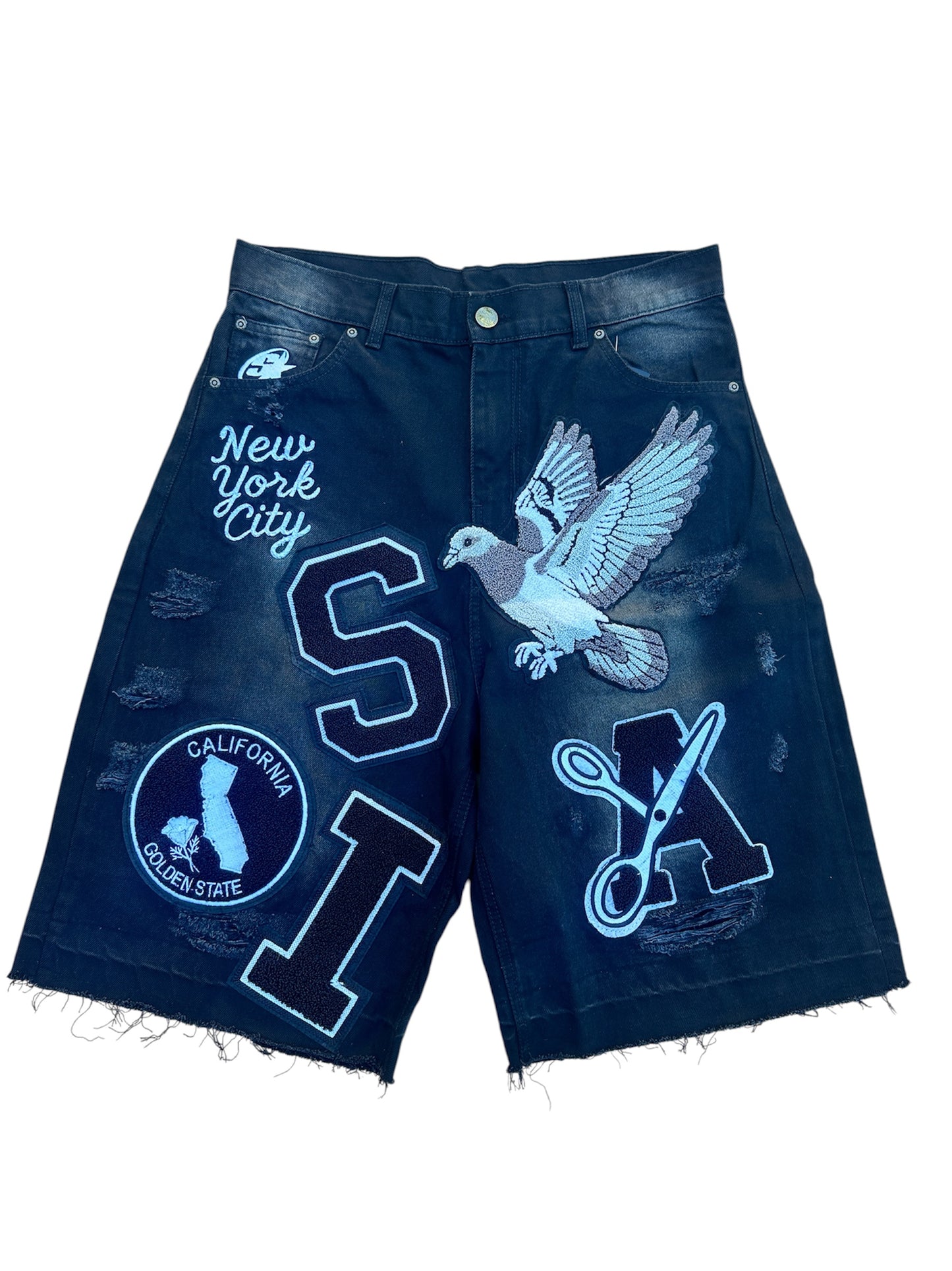 Patchwork Denim Shorts (Black)