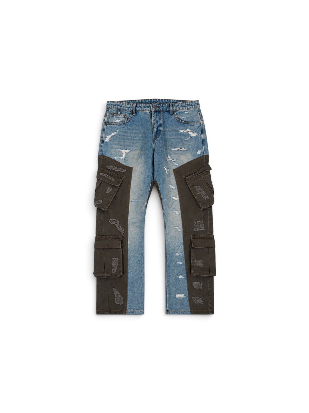 PATCHWORK CARGO JEANS (BLUE/GREEN)